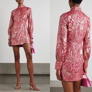 NWT Jonathan Simkhai Halen Ruched Metallic fil coupé silk-blend moire Dress